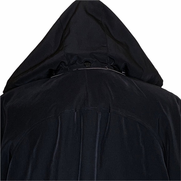 Gallery Hooded Trench Coat Size LP Black Long Zip Rain Resistant Detachable Hood - Picture 8 of 13
